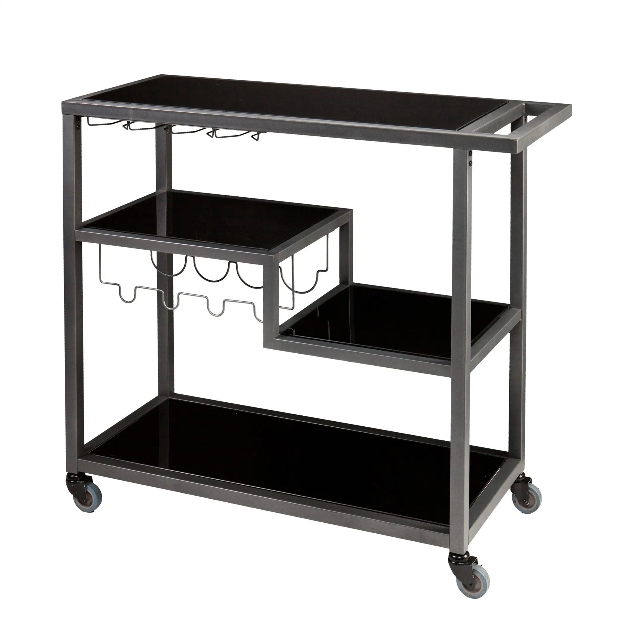 Glass Rolling Bar Cart With Wine Storage