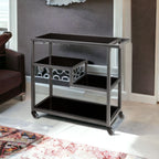 Glass Rolling Bar Cart With Wine Storage