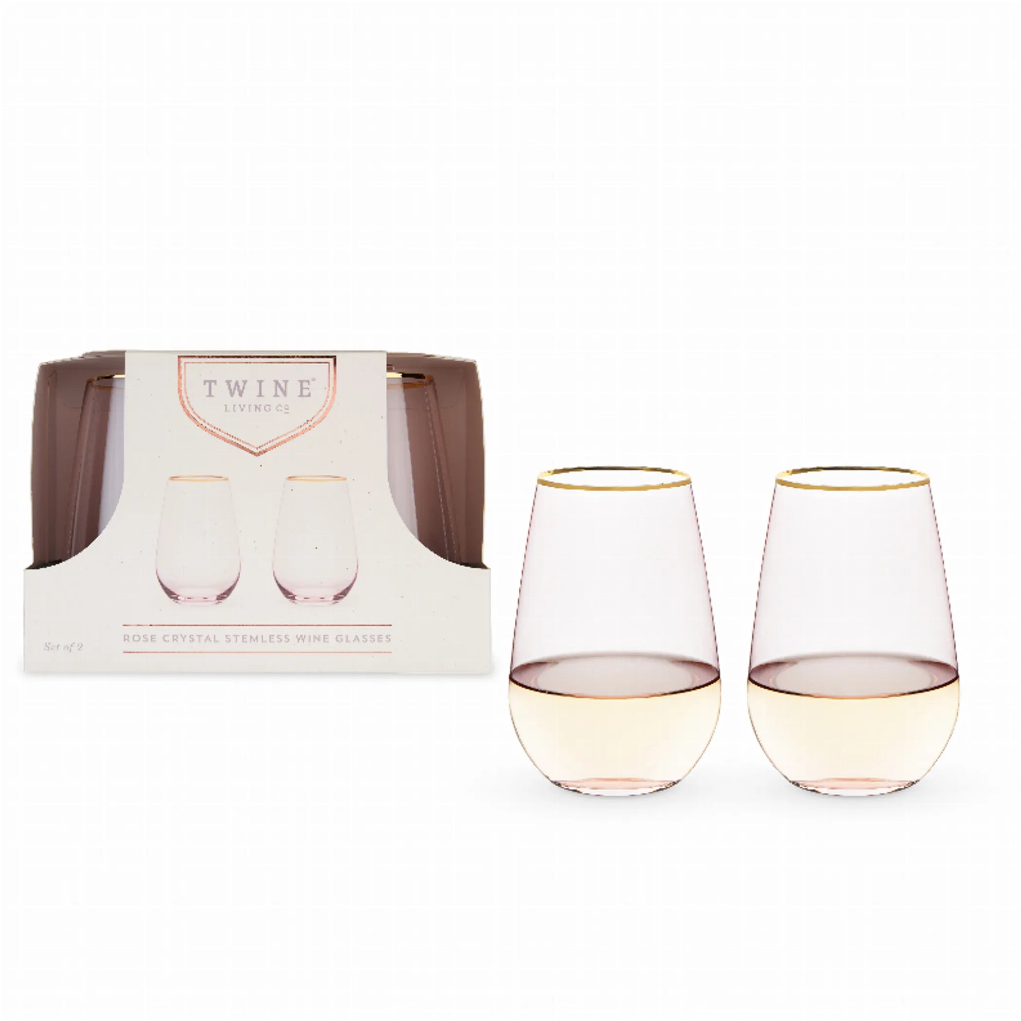 Rose Crystal Stemless Wine Glass Set