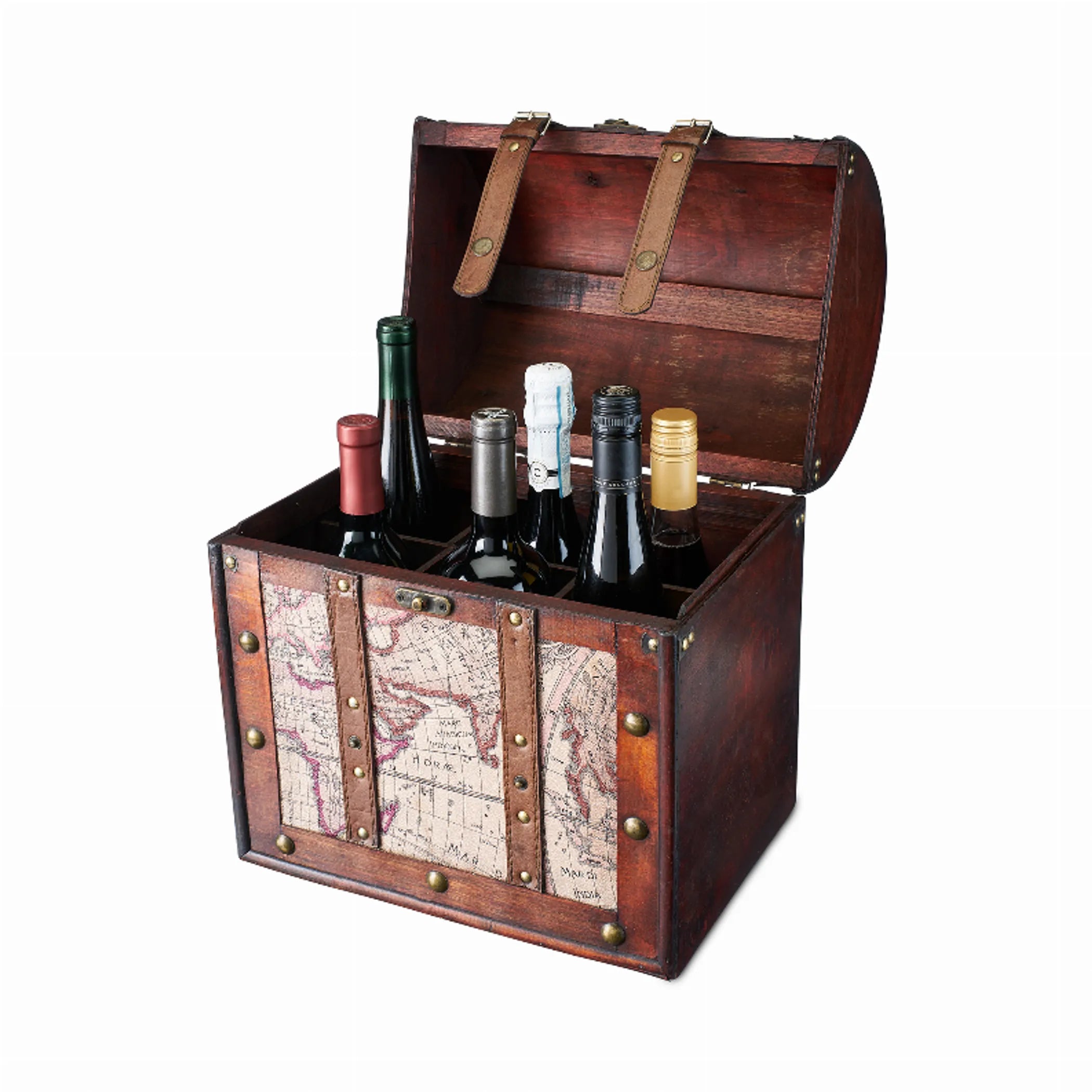 6 Bottle Old World Wooden Wine Box